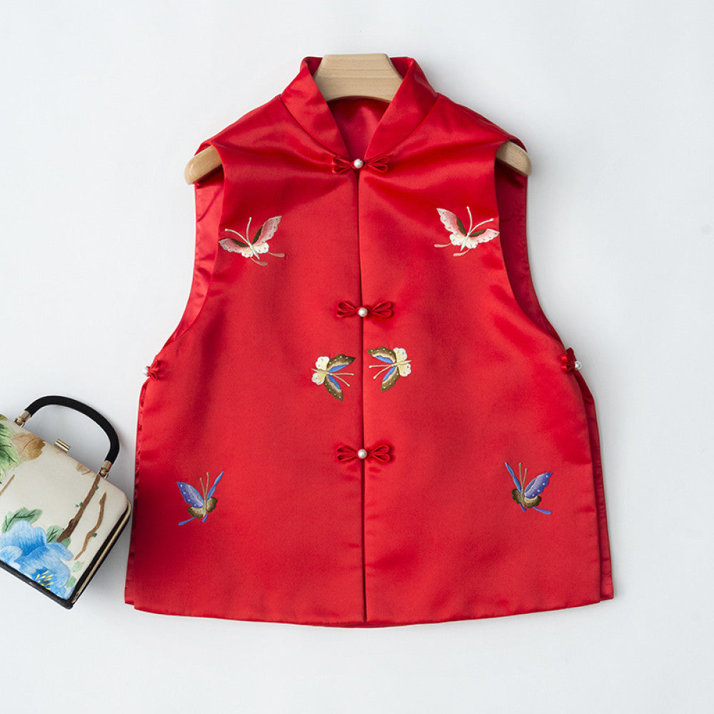 Elegant Classic Cheongsam Women s Retro Chinese Style New Chinese Short Style Butterfly Embroidery Stand up Collar Vest Cotton Coat image 98