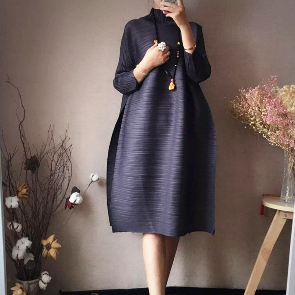 Tuke pleated accordion pleated dress 2025 new spring clothing temperament women s clothing loose A line large size to cover belly image 3