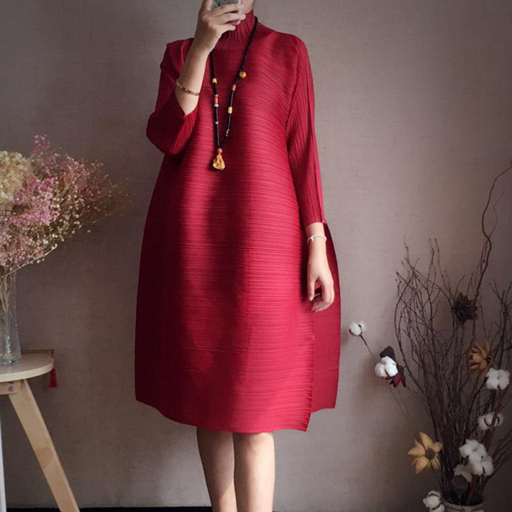 Tuke pleated accordion pleated dress 2025 new spring clothing temperament women s clothing loose A line large size to cover belly image 5