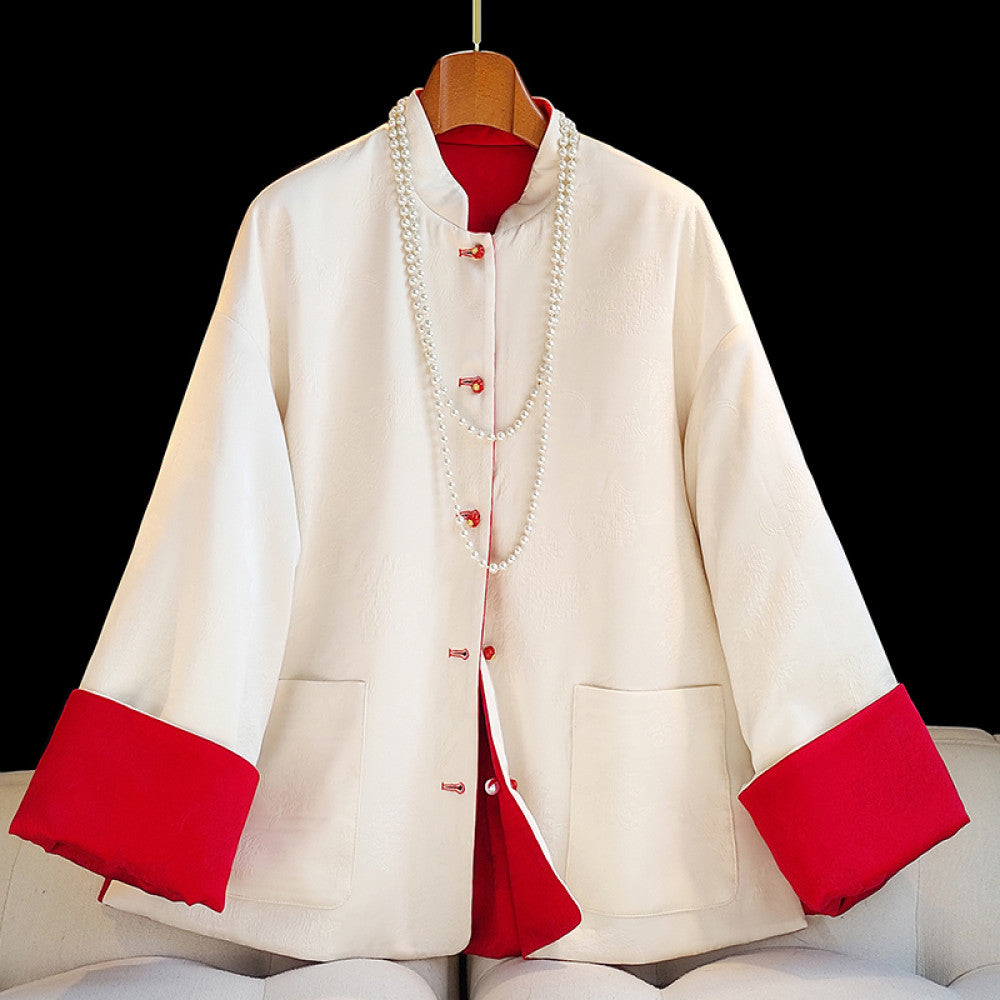Western style double sided jacquard cotton jacket for women in winter improved new Chinese style New Year s battle robe with cotton jacket trendy outerwear image 6