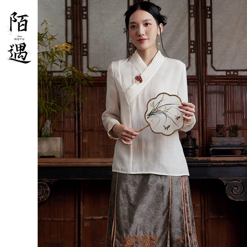 Moyu 2024 Spring Summer New Chinese Style Retro Improved Hanfu Embroidered Tea Clothes Shirt Design Sense Niche Top image 11