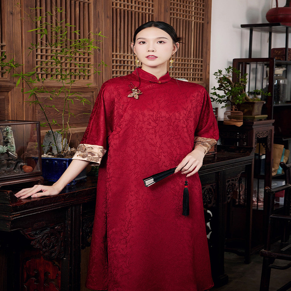 Moyu Jinghong Spring and summer new Chinese style improved embroidery retro red plus size qipao Chinese dress image 0