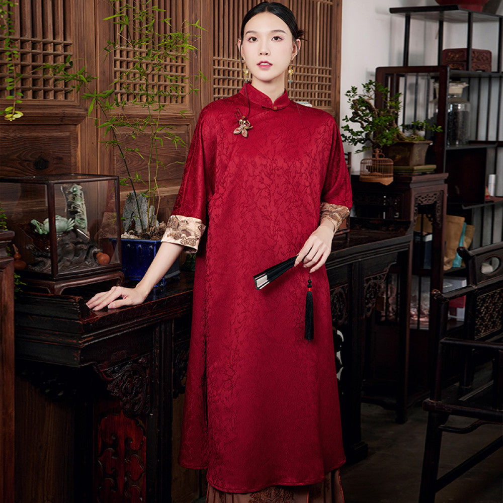 Moyu Jinghong Spring and summer new Chinese style improved embroidery retro red plus size qipao Chinese dress image 7