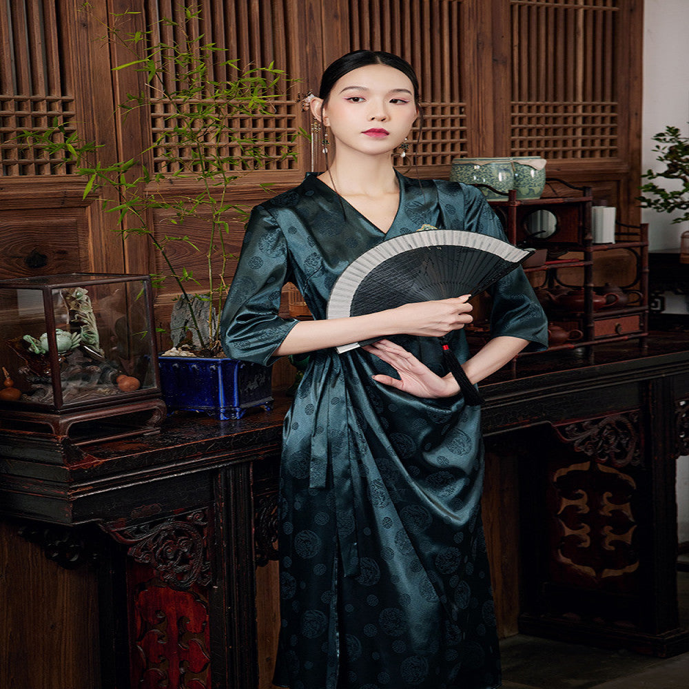 Mo Yu Ru Shi Summer Chinese style new original niche design Han element pleated lace dress image 4