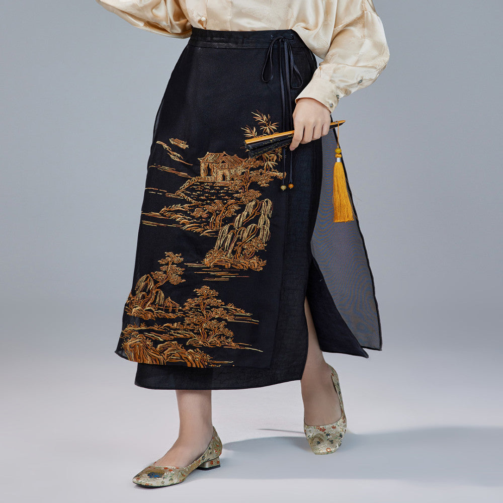 Moyu 2024 Spring Summer New Chinese Style Original Embroidered Horse Face Skirt Silk Turtle Pattern Fragrant Cloud Yarn Cheongsam Half Body Skirt image 1