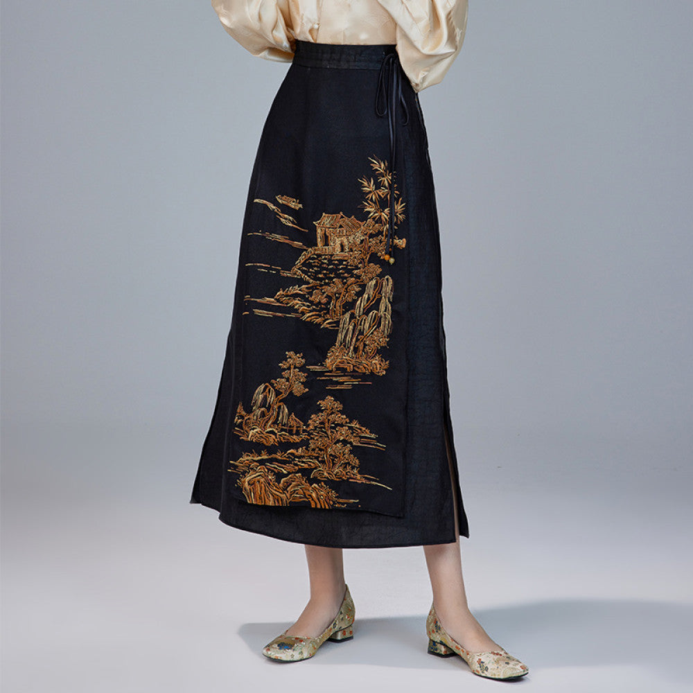 Moyu 2024 Spring Summer New Chinese Style Original Embroidered Horse Face Skirt Silk Turtle Pattern Fragrant Cloud Yarn Cheongsam Half Body Skirt image 11