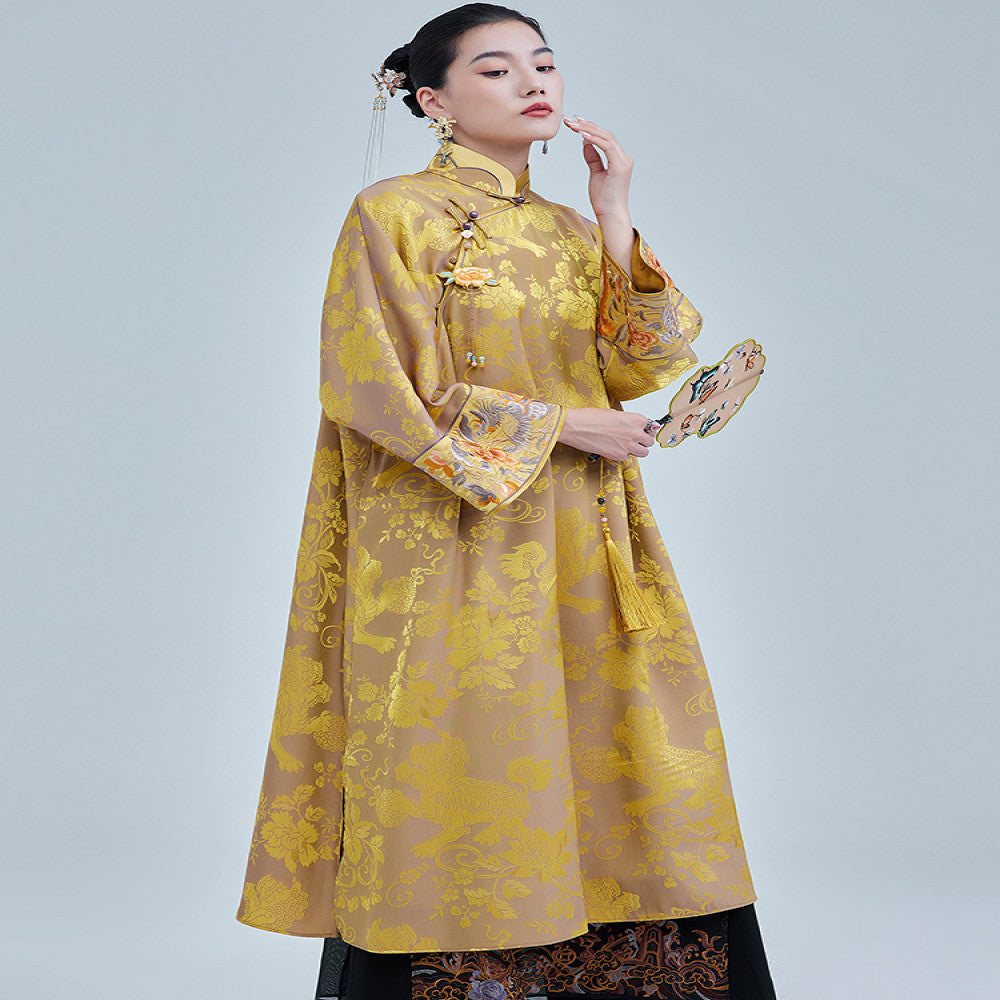 Moyu 2024 Autumn New Chinese Style High end Jacquard Satin Embroidered Large Size Cheongsam New Chinese Retro Dress image 0