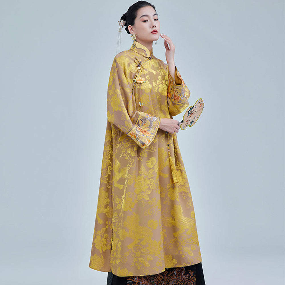 Moyu 2024 Autumn New Chinese Style High end Jacquard Satin Embroidered Large Size Cheongsam New Chinese Retro Dress image 9