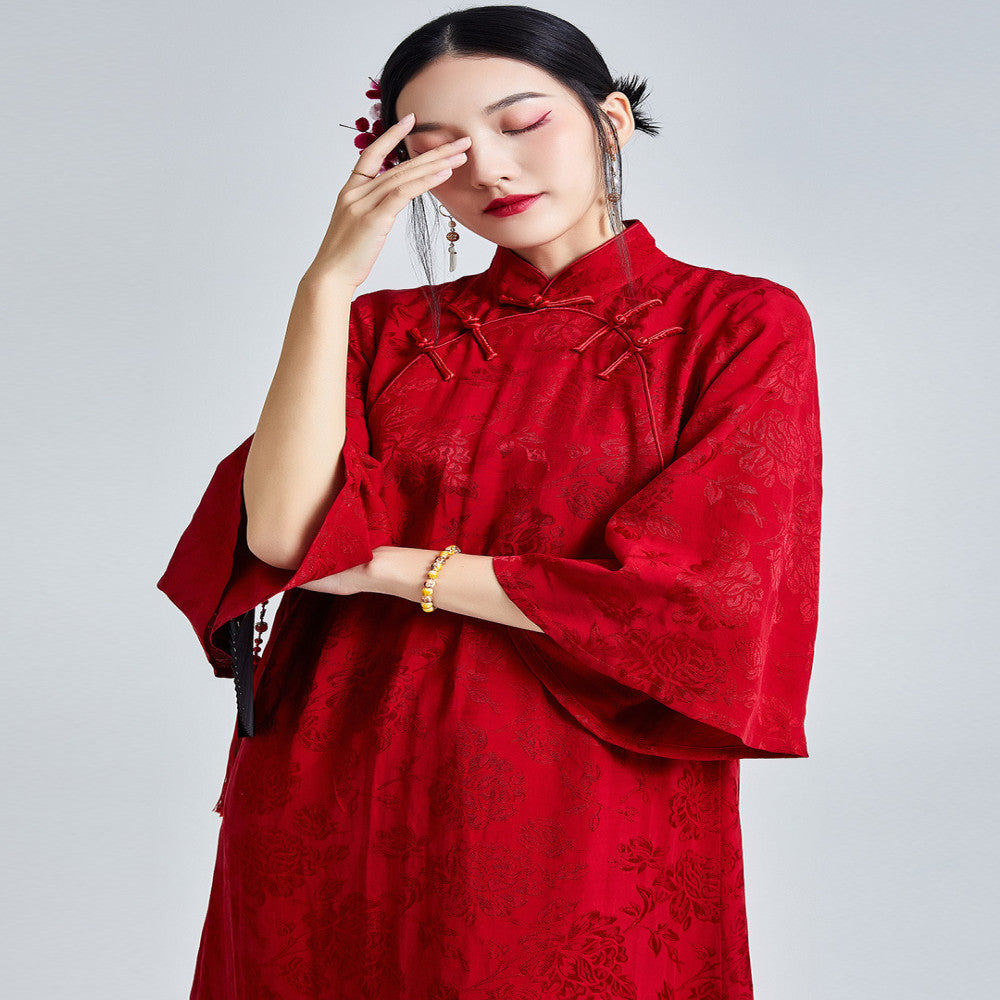 2024 New Retro socialite Style Jacquard Buckle Improved Cheongsam Wedding Dress Toast Dress Chinese Dress image 1