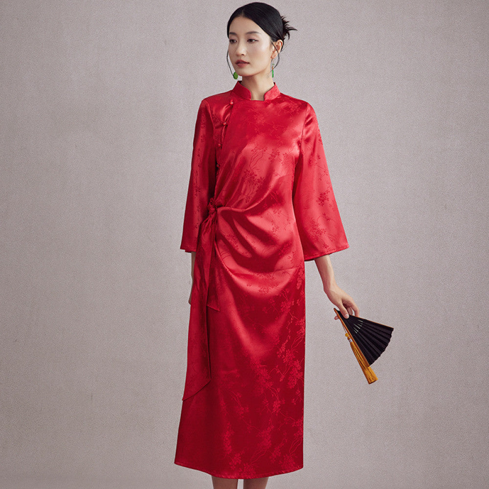 Moyu 2024 Autumn New Chinese Style Improved Han Elements Standing Collar Jacquard Morning Robe Chinese Wedding Dress image 1