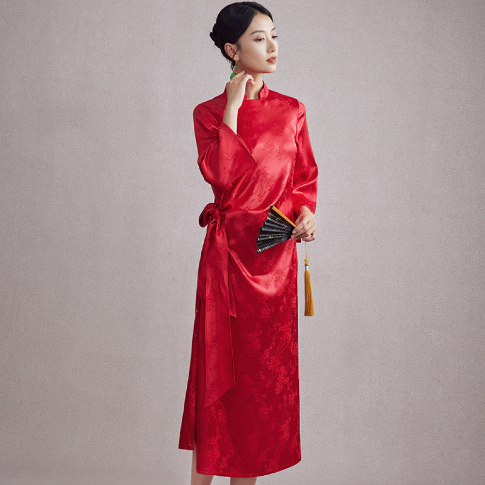 Moyu 2024 Autumn New Chinese Style Improved Han Elements Standing Collar Jacquard Morning Robe Chinese Wedding Dress image 9