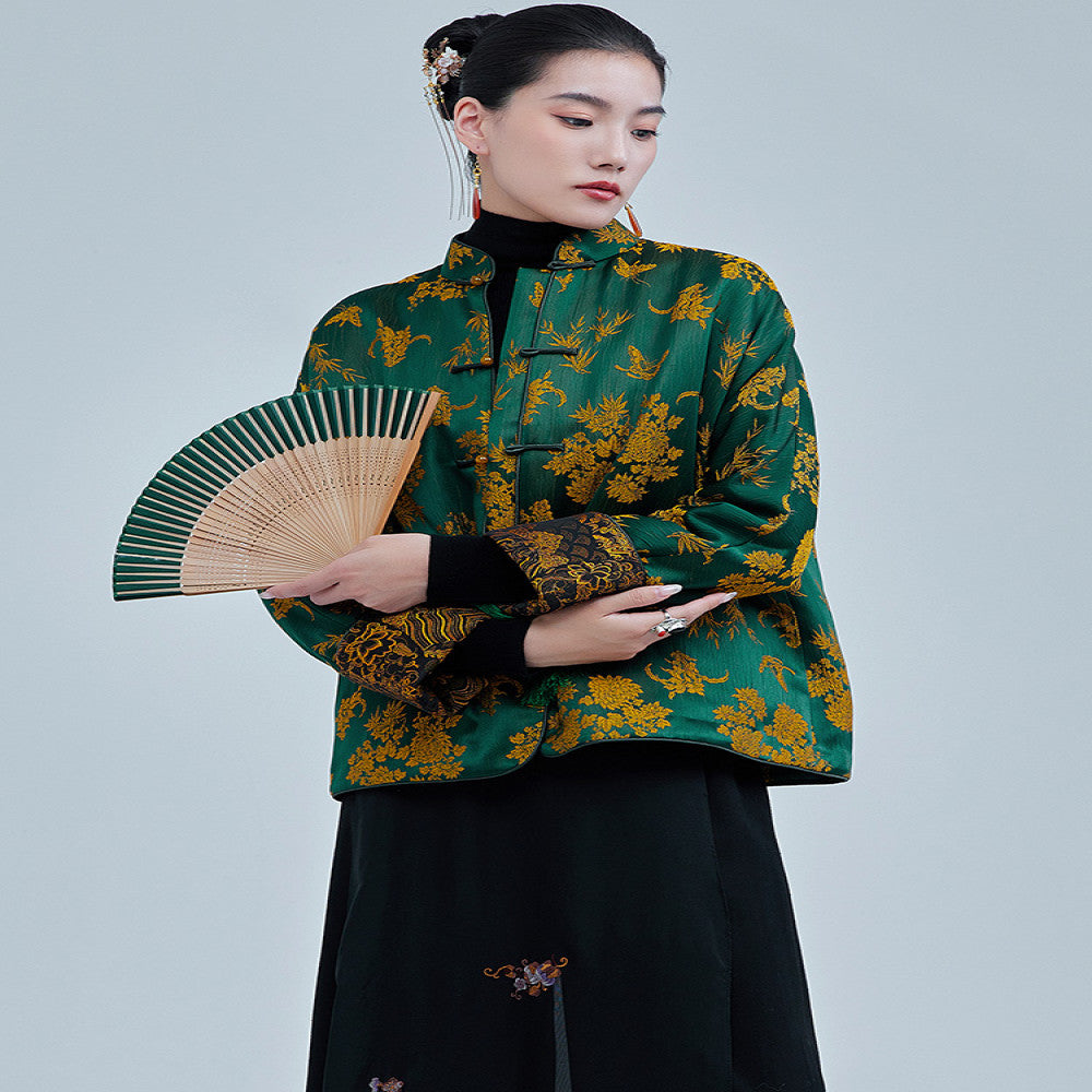 Moyu 2024 autumn and winter new Chinese style jacquard satin improved new Chinese tea service jacket retro Tang suit top image 0