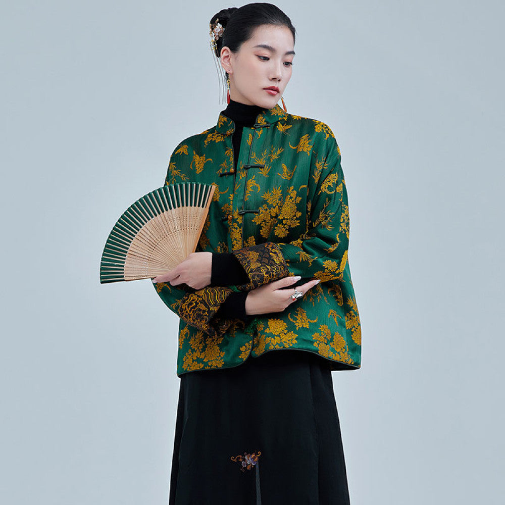 Moyu 2024 autumn and winter new Chinese style jacquard satin improved new Chinese tea service jacket retro Tang suit top image 9