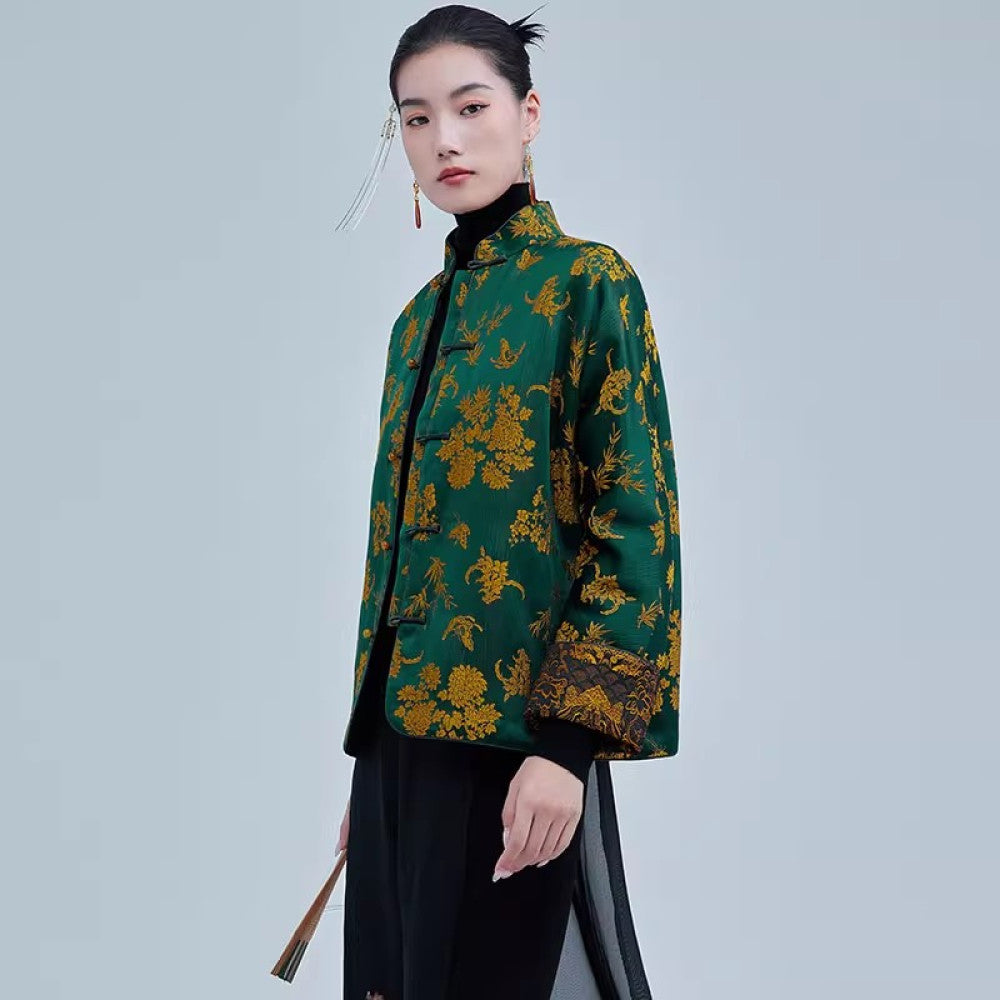 Moyu 2024 autumn and winter new Chinese style jacquard satin improved new Chinese tea service jacket retro Tang suit top image 17