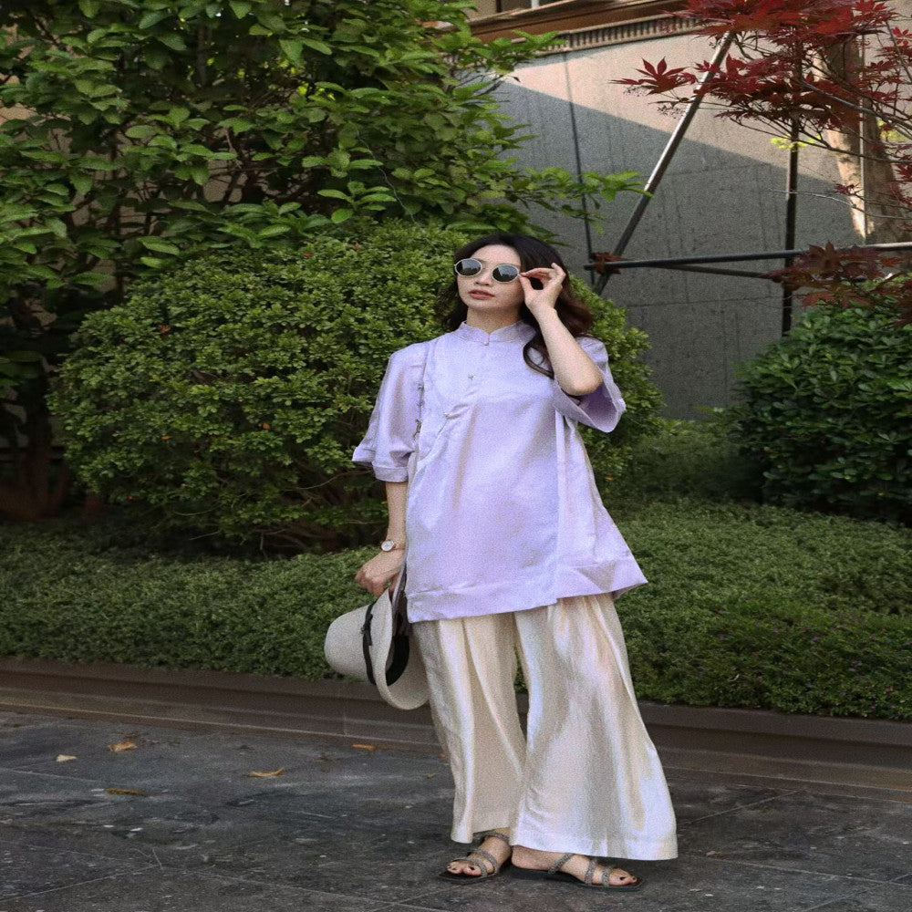 TAORAN New Chinese Style Zen Women s Wear Red High Grade Pan Button Shirt Summer Satin Jacquard Top for Women image 13