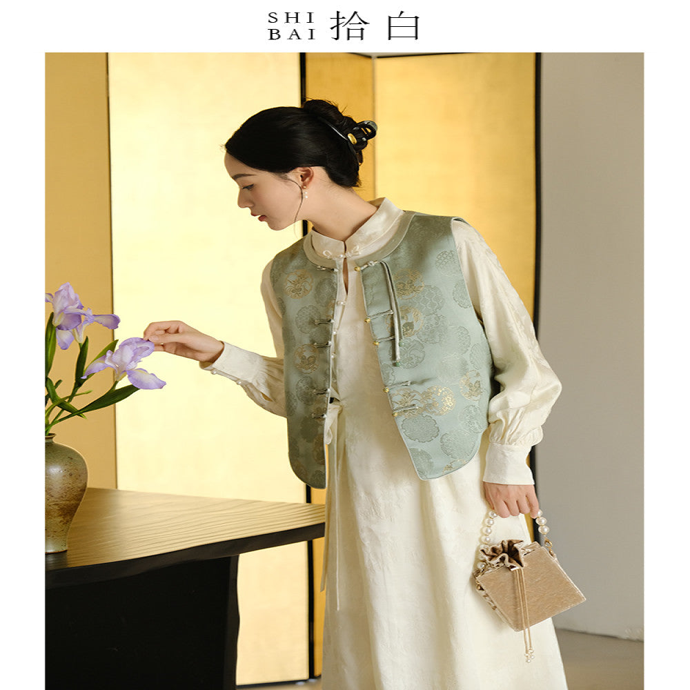 SHIBAI White Moon Under Guitu New Chinese style Vest Original Chinese Style Women s Pink Zen style Pan buttoned Top image 0
