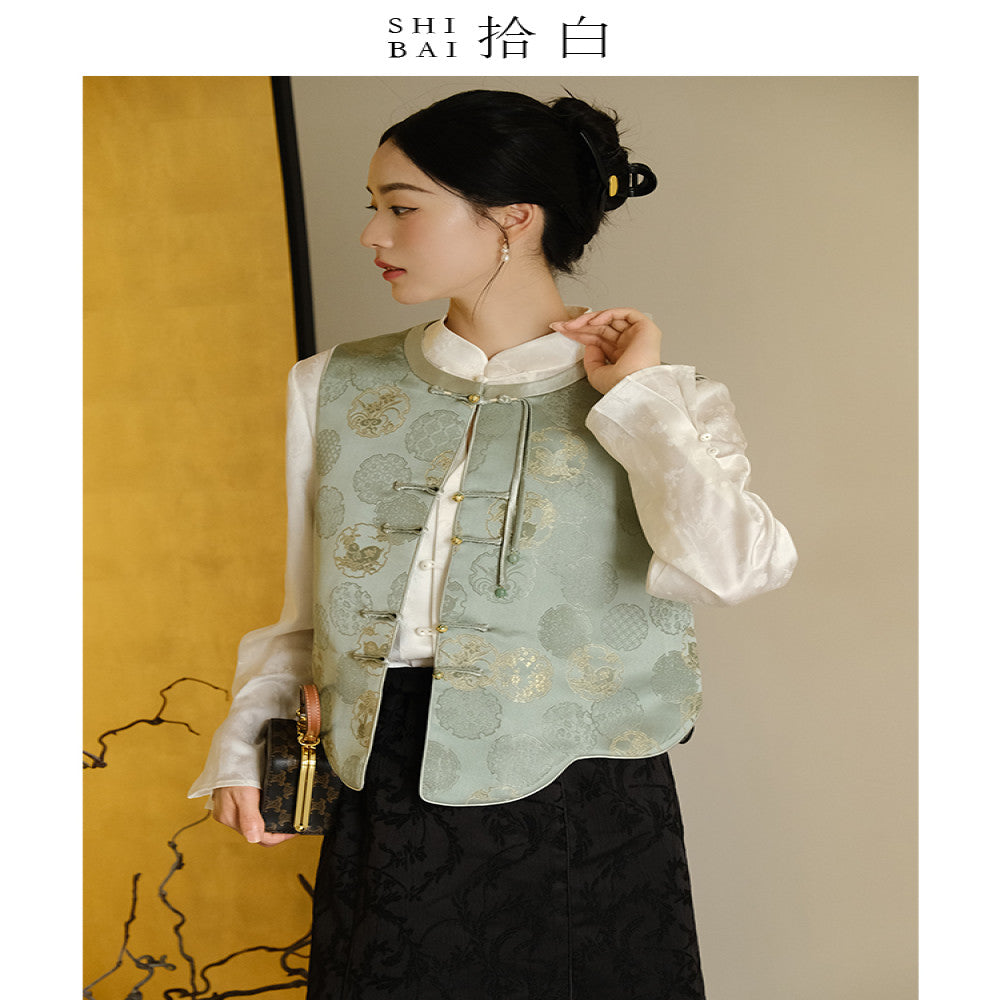 SHIBAI White Moon Under Guitu New Chinese style Vest Original Chinese Style Women s Pink Zen style Pan buttoned Top image 11