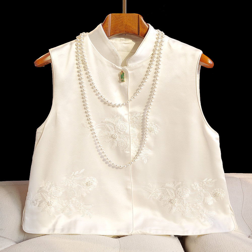 Advanced sense of acetic acid new Chinese style vest for women design sense of jade bamboo buckle nail bead embroidery top jacket image 0