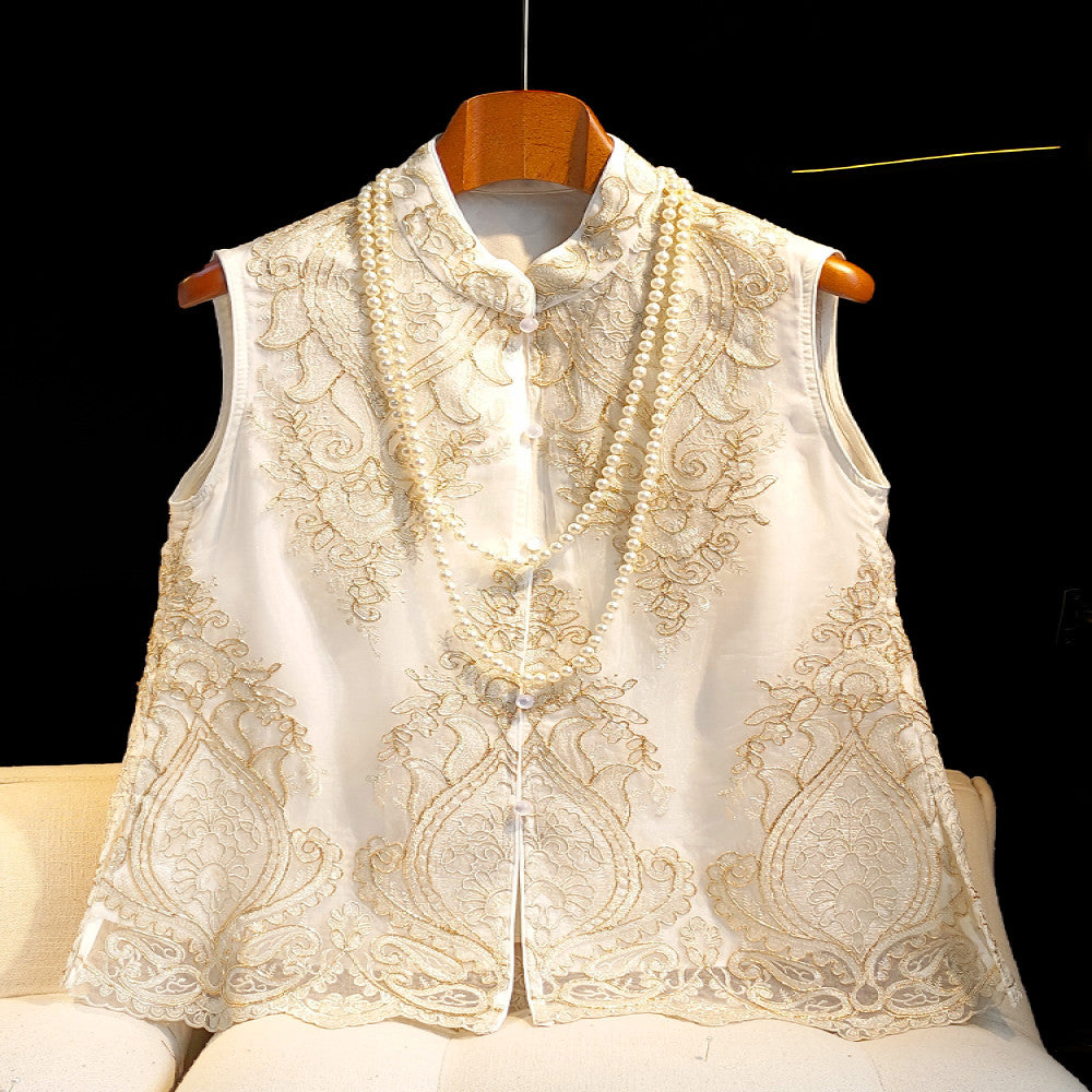 Retro lace embroidered Chinese style vest women s summer outfit with high end feel new Chinese style improved buckle embroidered vest top for spring image 11