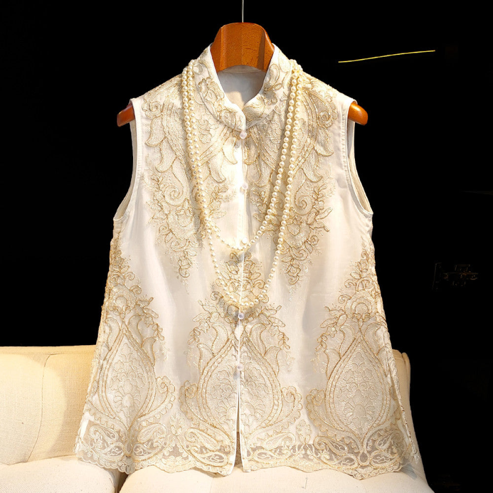 Retro lace embroidered Chinese style vest women s summer outfit with high end feel new Chinese style improved buckle embroidered vest top for spring image 18
