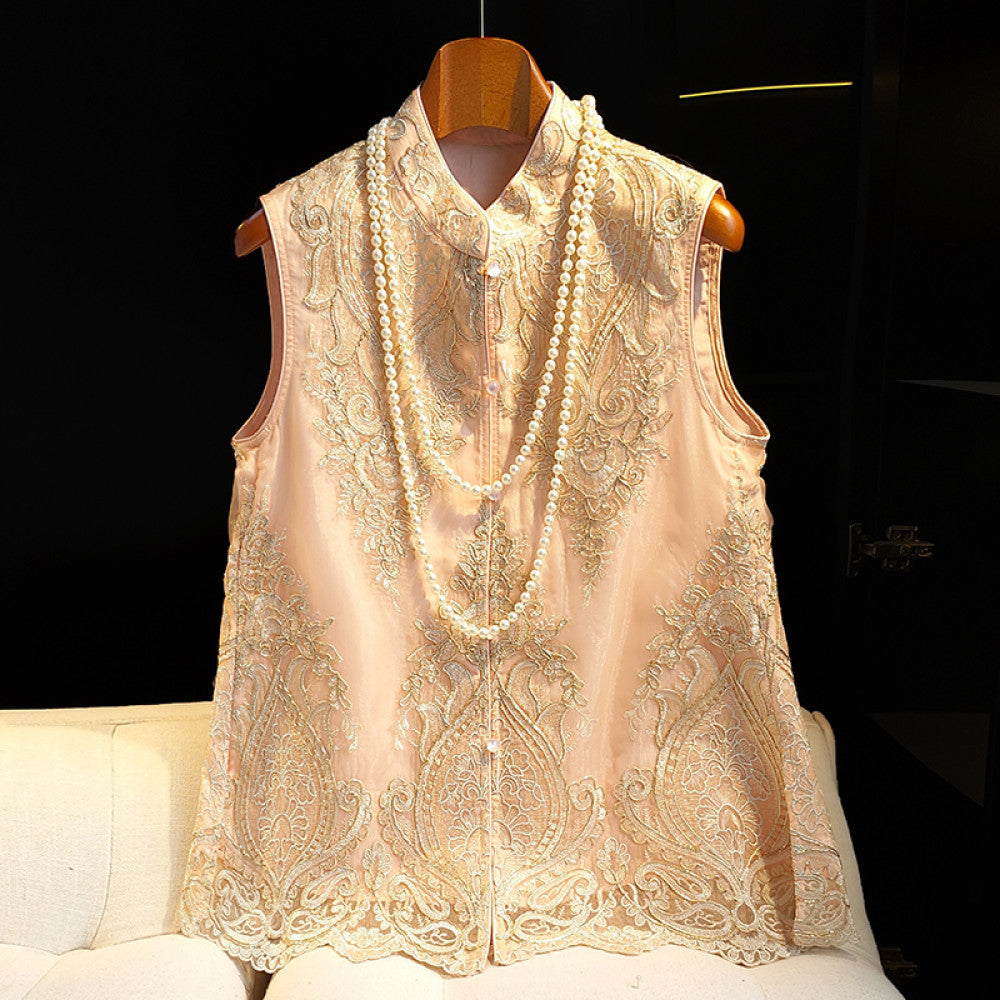 Retro lace embroidered Chinese style vest women s summer outfit with high end feel new Chinese style improved buckle embroidered vest top for spring image 6