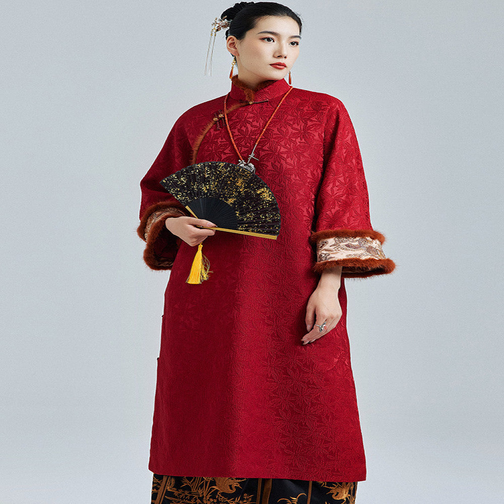 Moyu 2024 Winter New Year s Robe with Chinese Style mink fur embroidery plus size cheongsam new Chinese style dress image 1