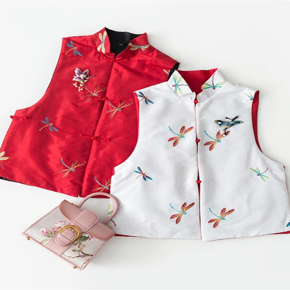 ASAYA2695 Double-sided spring and autumn new Chinese style dragonfly embroidery vest
