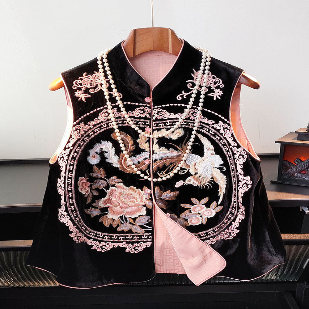 Silk velvet vest women s design sense pink age reducing casual versatile heavy embroidery vest Tang style top image 1