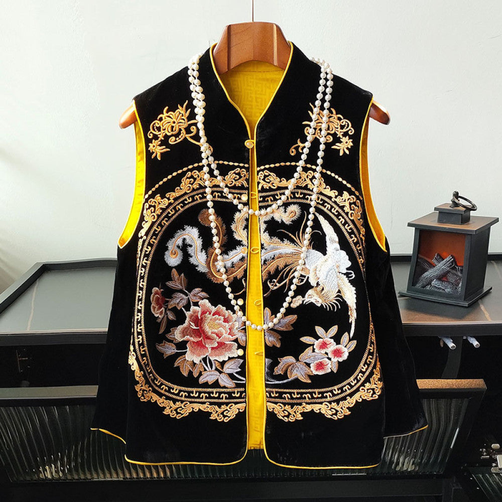 Silk velvet vest women s design sense pink age reducing casual versatile heavy embroidery vest Tang style top image 15