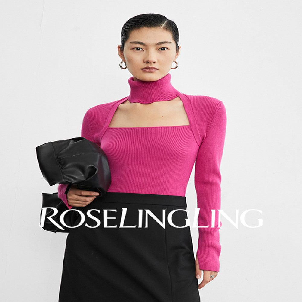 RoseLingLing machine washable wool high fashion detachable scarf slim fit and slimming knit top base sweater image 0