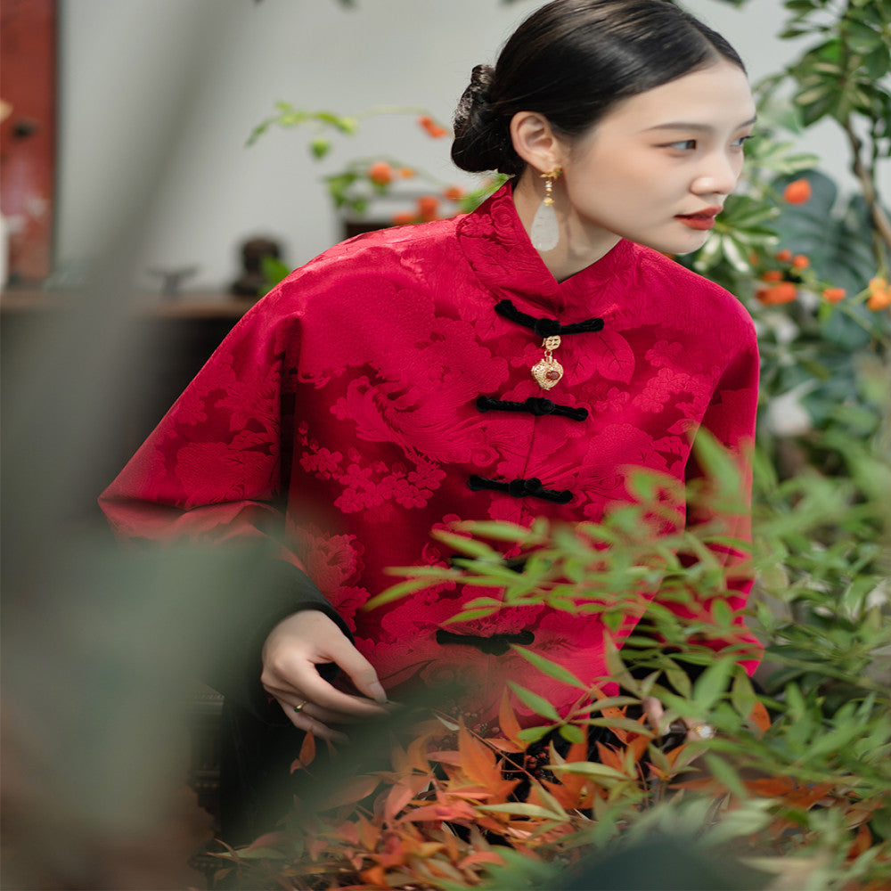 Word of mouth good product PCY1473 New Year s greetings series Guanle crepe Chinese retro small shirt jacket cotton coat cotton jacket for women image 0