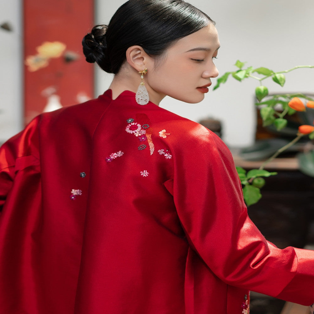 Good reputation JCL1439 New Year s series Silk and wool handmade embroidery retro Chinese style small shirt top coat image 0