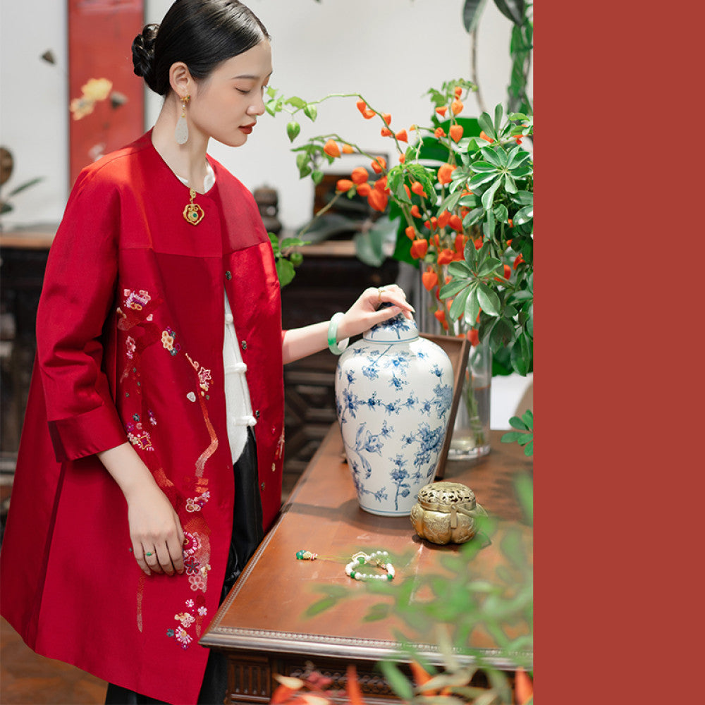 Good reputation JCL1439 New Year s series Silk and wool handmade embroidery retro Chinese style small shirt top coat image 27