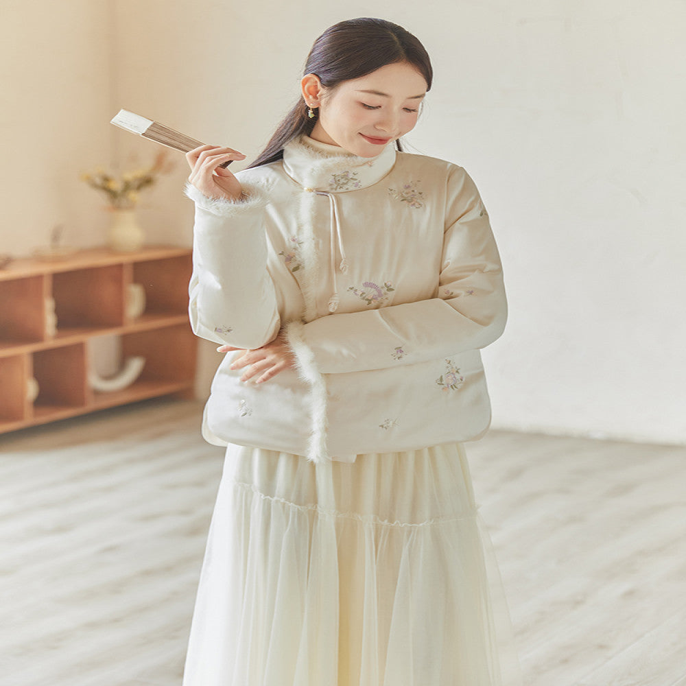 Mountain Colored Winter New Chinese style Women s Coat White Embroidered High Neck 90 Duck Down Thickened Warm Down Jacket image 4