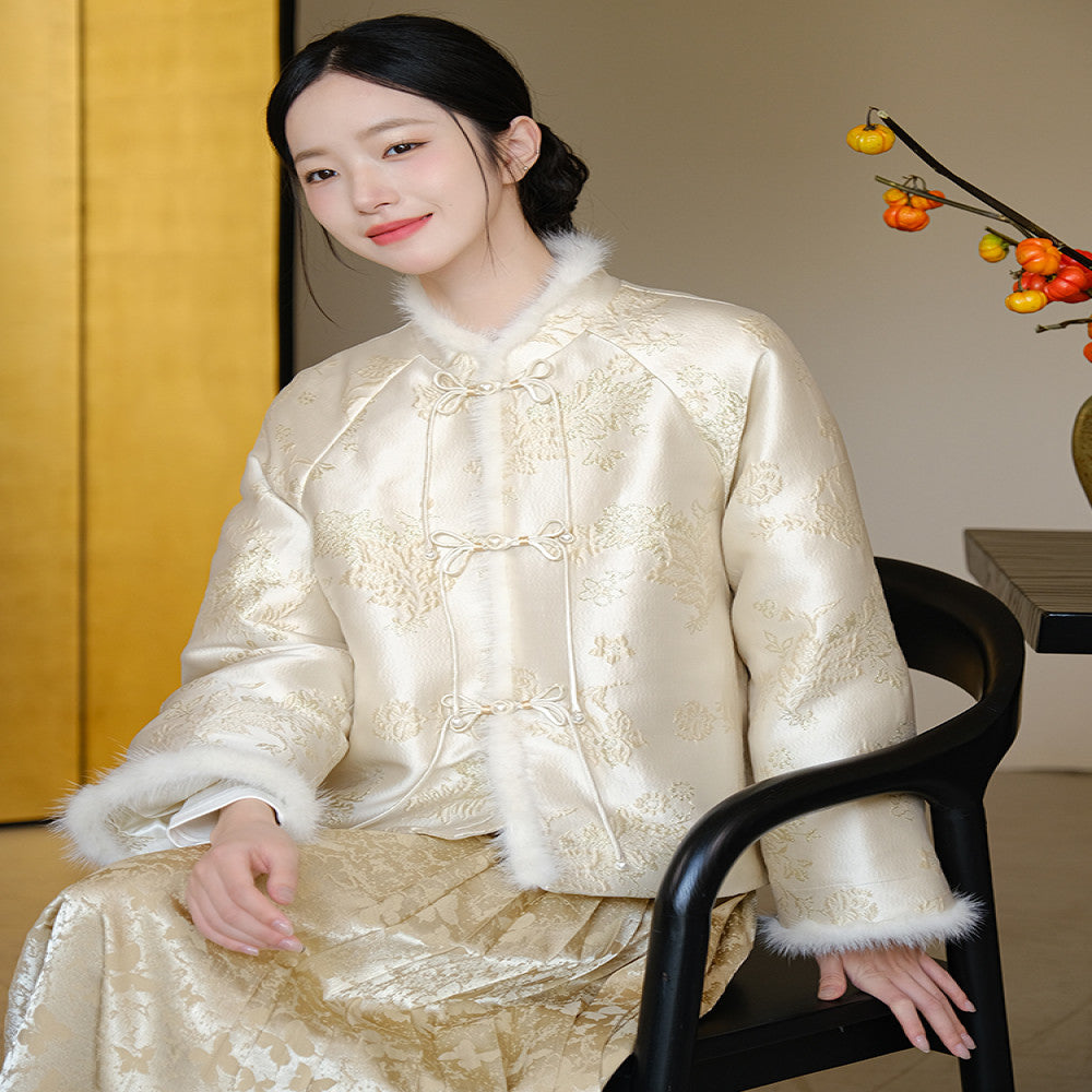 Mountain Colored Original New Chinese Style Coat Winter Improvement Tang Style Young Tea Clothes Plate Buckle Jacquard Cotton Clothes image 13
