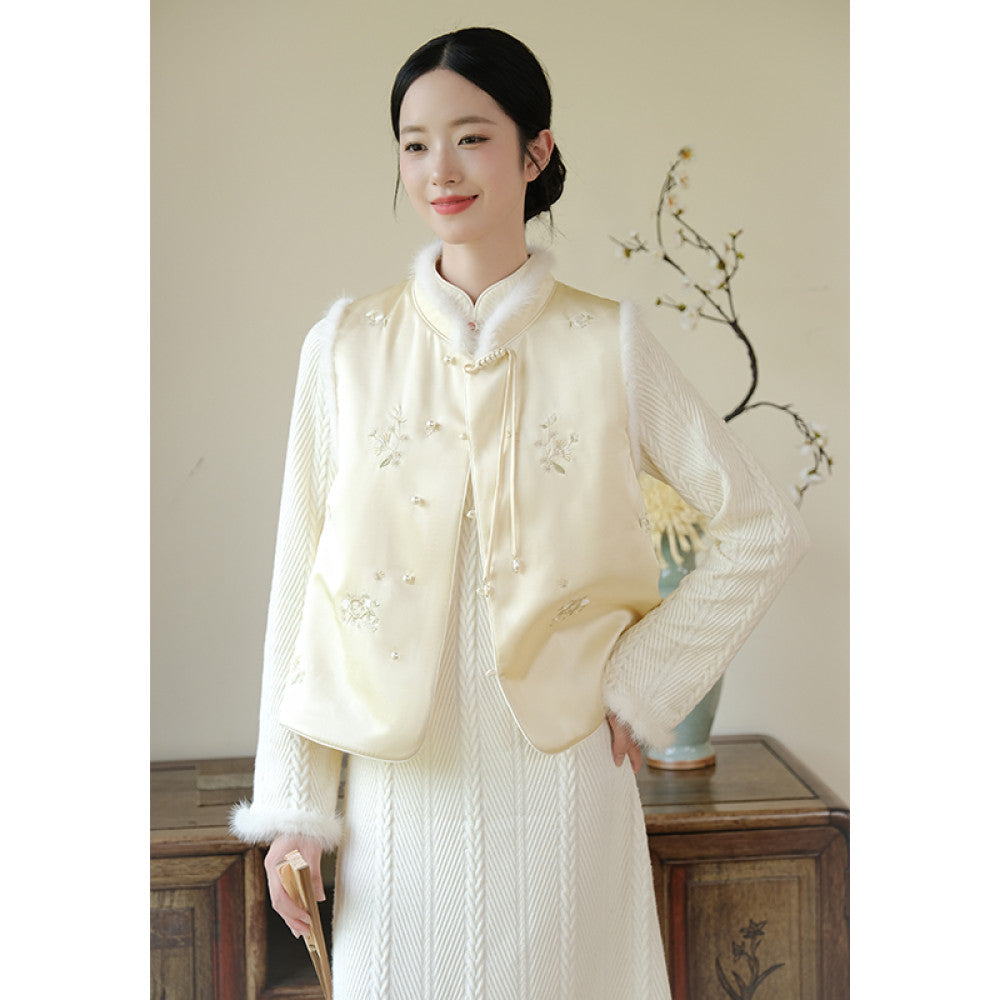 Mountain colored new Chinese style vest winter new item original Chinese style elegant mink fur embroidery cotton vest women s winter image 17