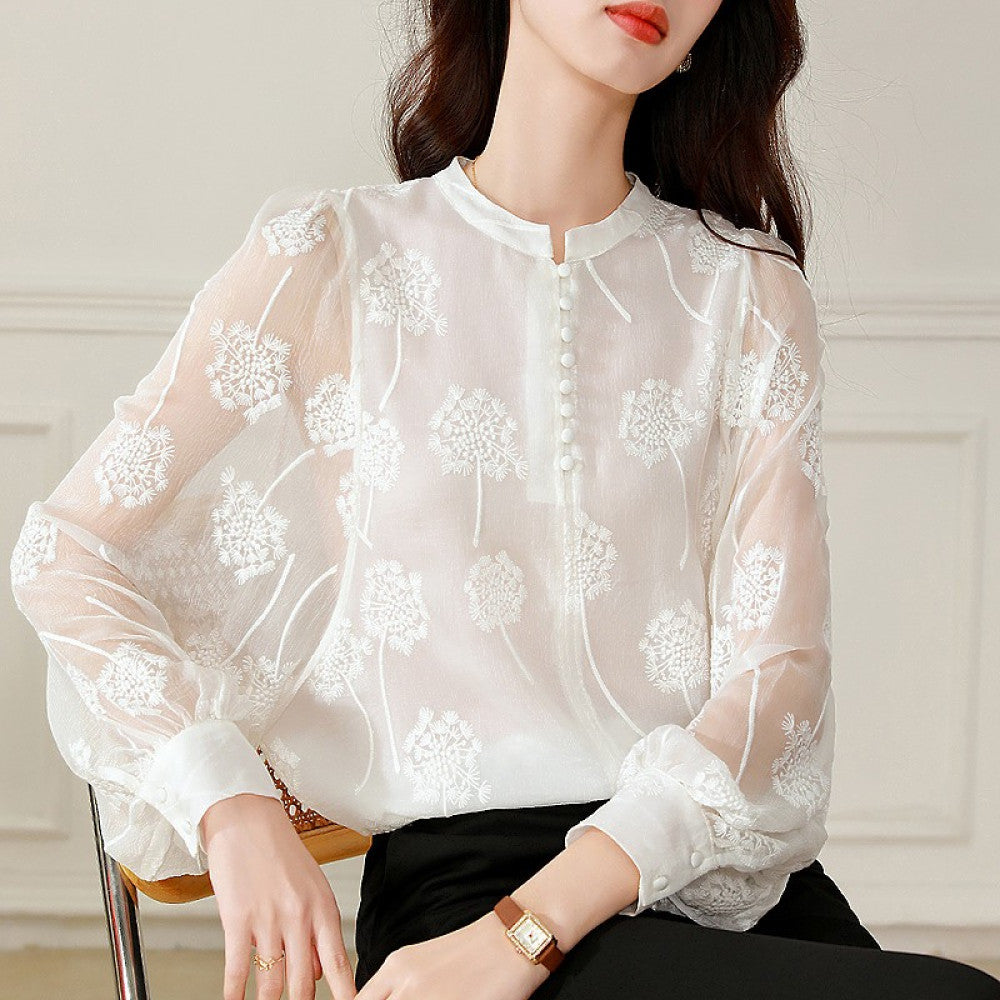 ASAYA2655 Fashionable and stylish fungus shirt, long-sleeved mulberry silk shirt
