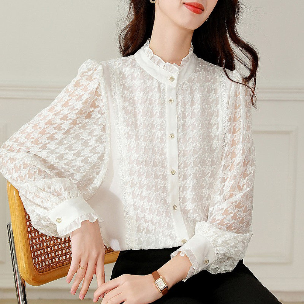 Big brand silk tops 2025 autumn and winter new women s white lace collar long sleeves heavy embroidery mulberry silk blouse image 92