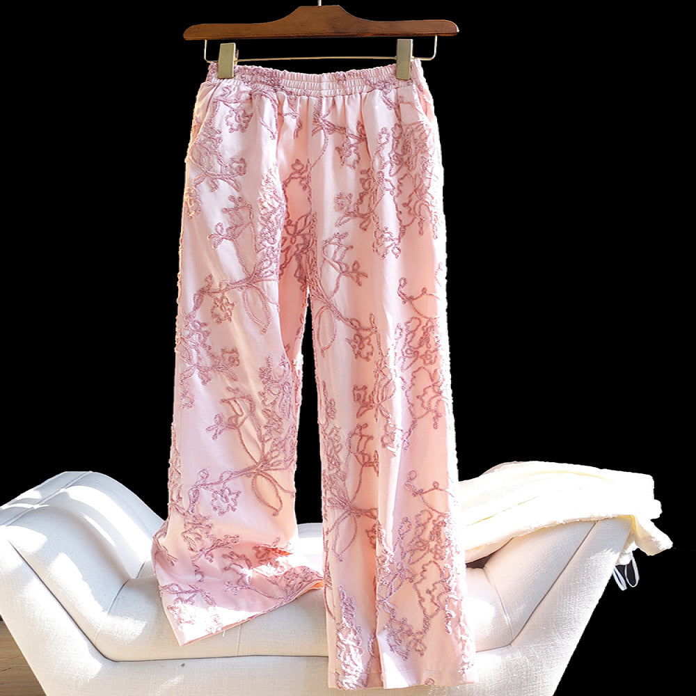 Pink high end retro embroidered loose wide leg pants for women in autumn and winter versatile elastic high waisted straight leg casual pants trendy image 1
