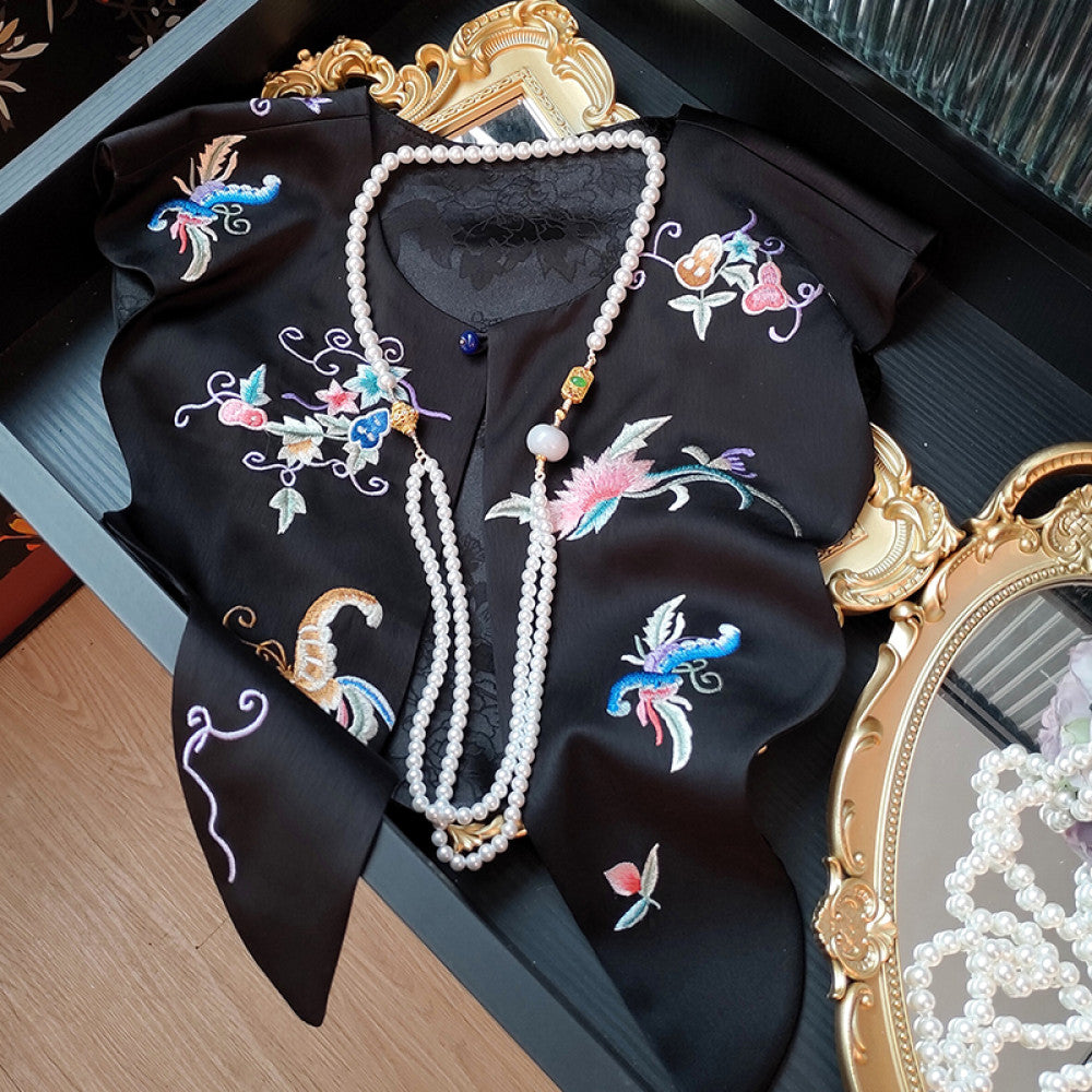 Red New Chinese Style Versatile Cloud Shoulder Decoration Fake Neck Women s Design Sense Retro Embroidered Acetate Satin Xialuo Shawl image 9