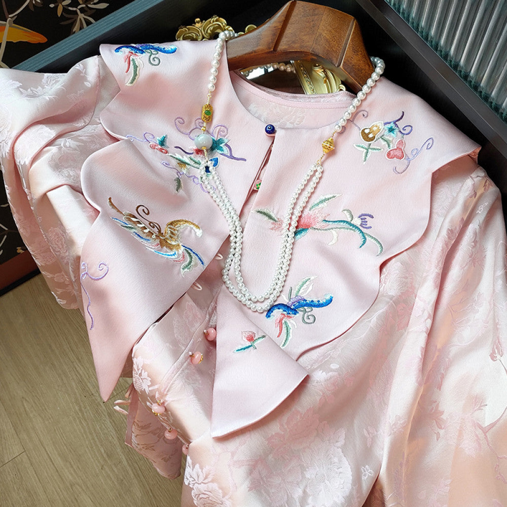 Red New Chinese Style Versatile Cloud Shoulder Decoration Fake Neck Women s Design Sense Retro Embroidered Acetate Satin Xialuo Shawl image 11