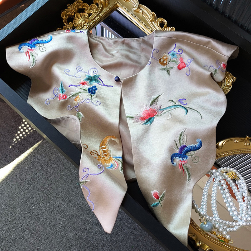 Red New Chinese Style Versatile Cloud Shoulder Decoration Fake Neck Women s Design Sense Retro Embroidered Acetate Satin Xialuo Shawl image 12
