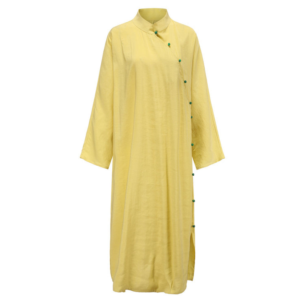 TAORAN Women s New Chinese Style Dress Spring New Solid Color Dress Young Cheongsam Stand up Collar Long Dress image 5