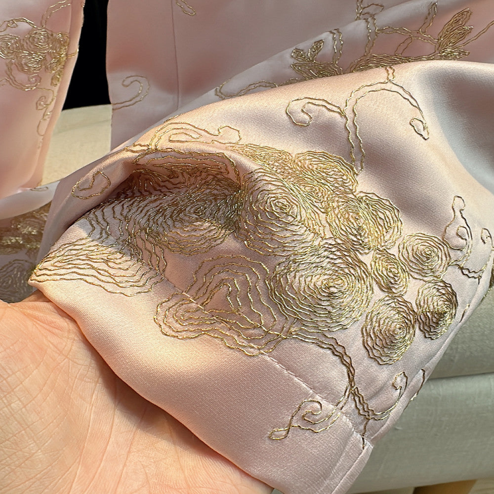 Retro Chinese style thick cotton pants for women in winter heavy industry gold thread embroidery high waisted cotton straight leg pants with wide legs image 2