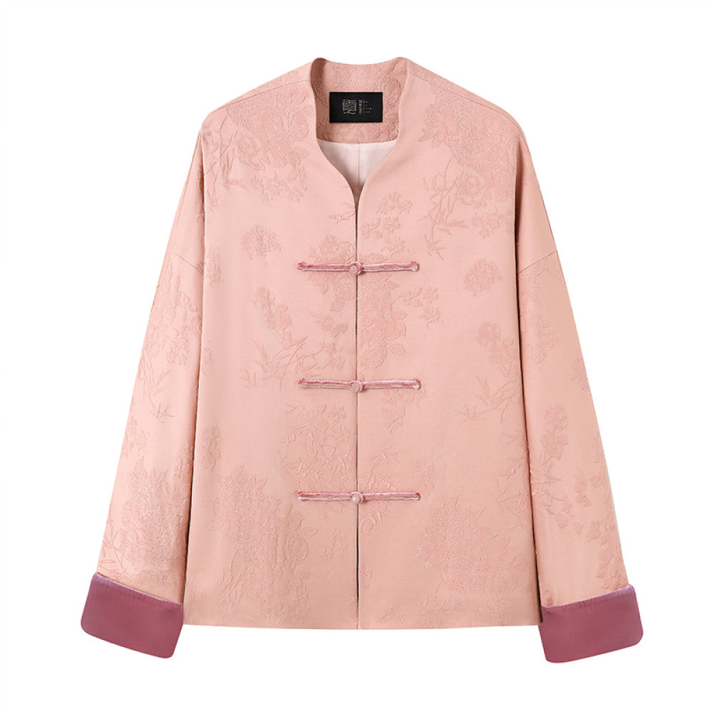 Ruyi Lianyun Spring and Autumn New Jacquard Buckle Short Coat for Women New Chinese Style Vintage Velvet Flip Cuff Top image 6