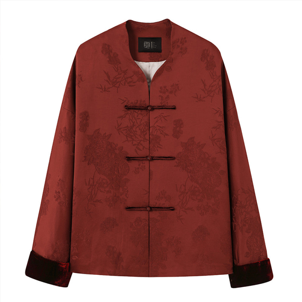 Ruyi Lianyun Spring and Autumn New Jacquard Buckle Short Coat for Women New Chinese Style Vintage Velvet Flip Cuff Top image 17