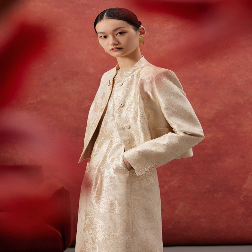 Ruyi Lianyun Spring and Autumn new style small stand collar jacquard short jacket for women new Chinese style retro metal buckle top image 0