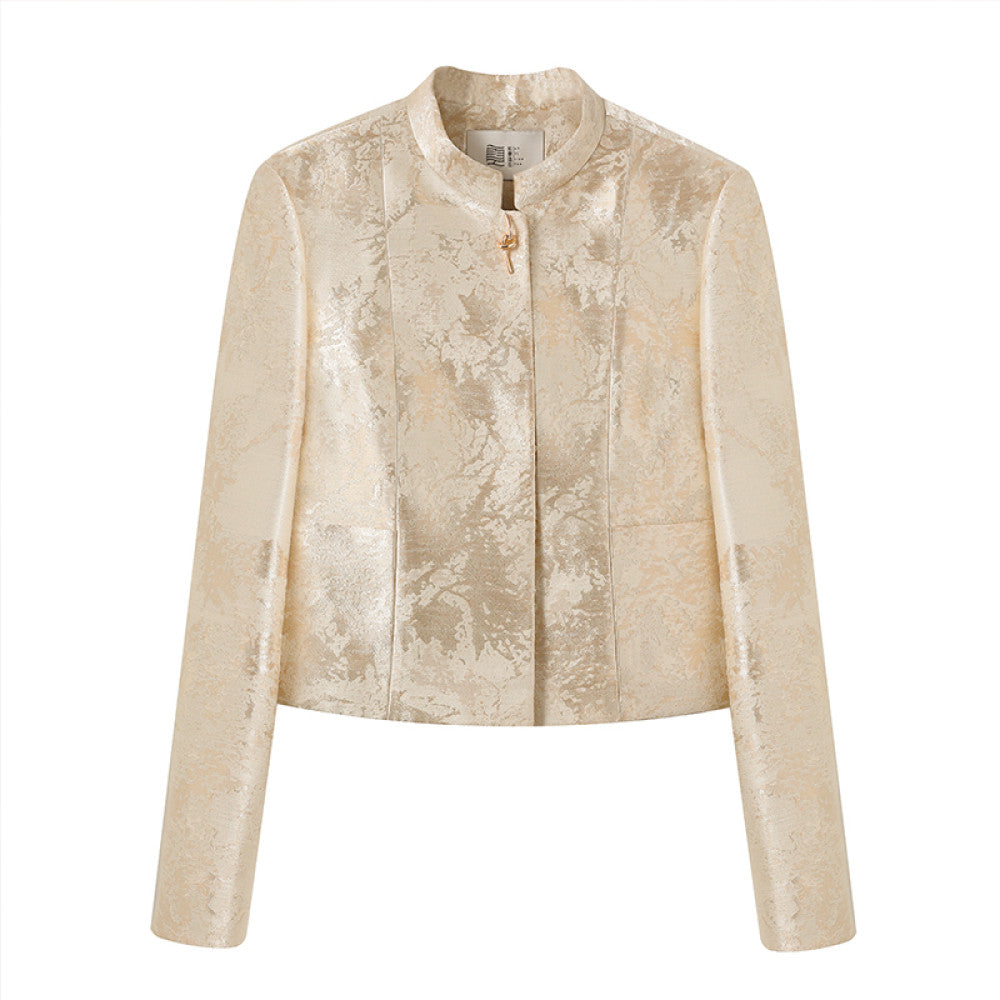 Ruyi Lianyun Spring and Autumn new style small stand collar jacquard short jacket for women new Chinese style retro metal buckle top image 17