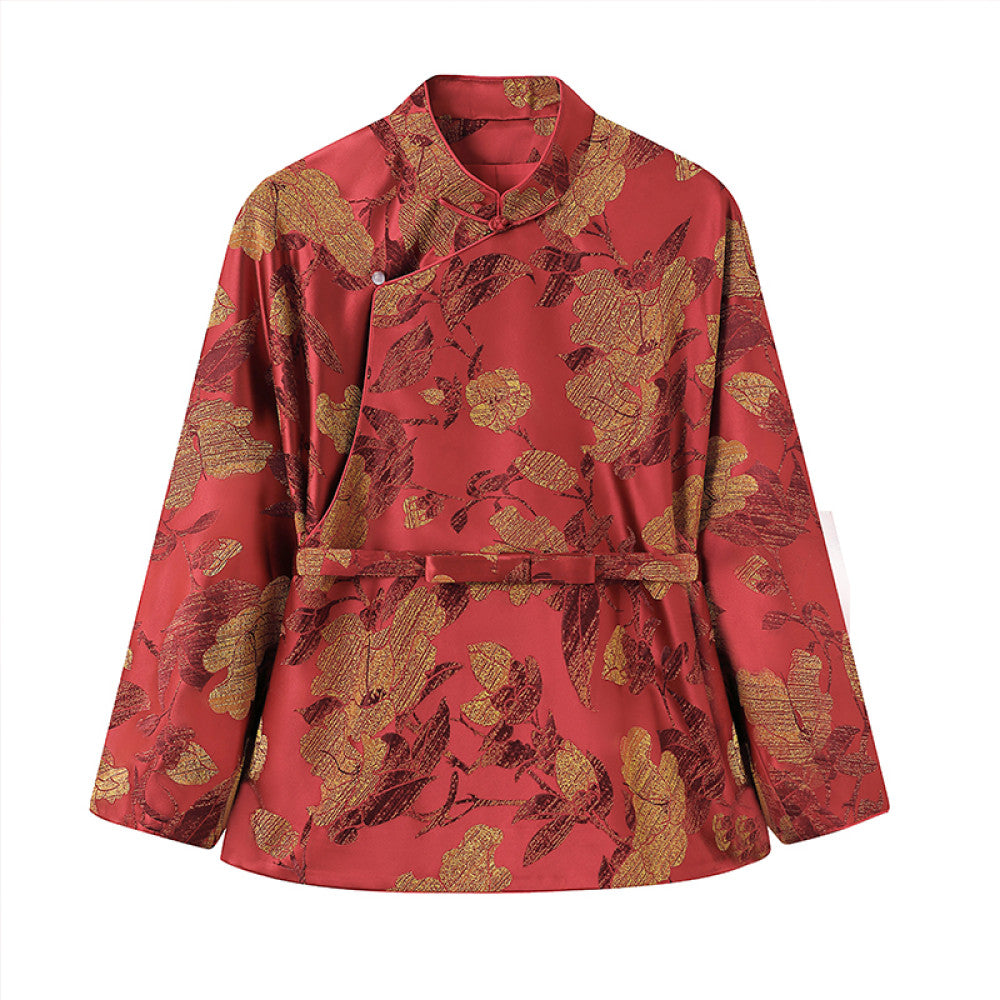 Ruyi Lianyun Spring and Autumn New Slant Collar Jacquard Short Coat Women s National Style Retro New Chinese Style Pan Button Top image 7
