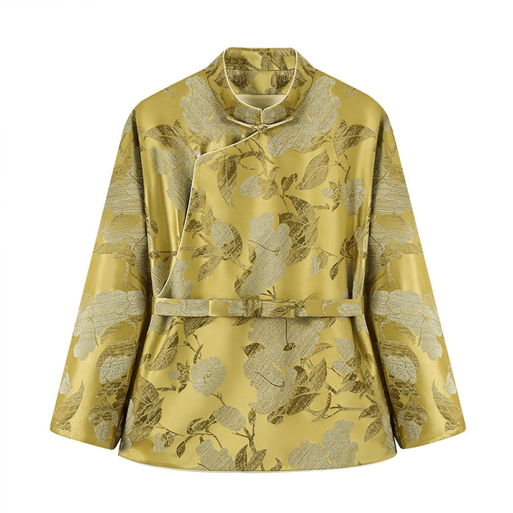 Ruyi Lianyun Spring and Autumn New Slant Collar Jacquard Short Coat Women s National Style Retro New Chinese Style Pan Button Top image 17